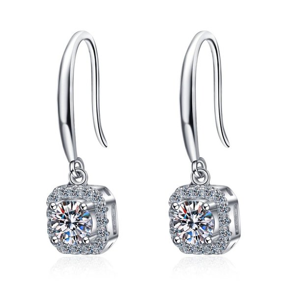 Certified 1ct. t.w. Moissanite Diamond Halo Drop Earrings NEW - Picture 5 of 9